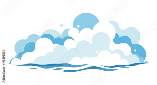 Abstract Blue Clouds Over Wavy Water Surface - Minimalist Graphic Design
