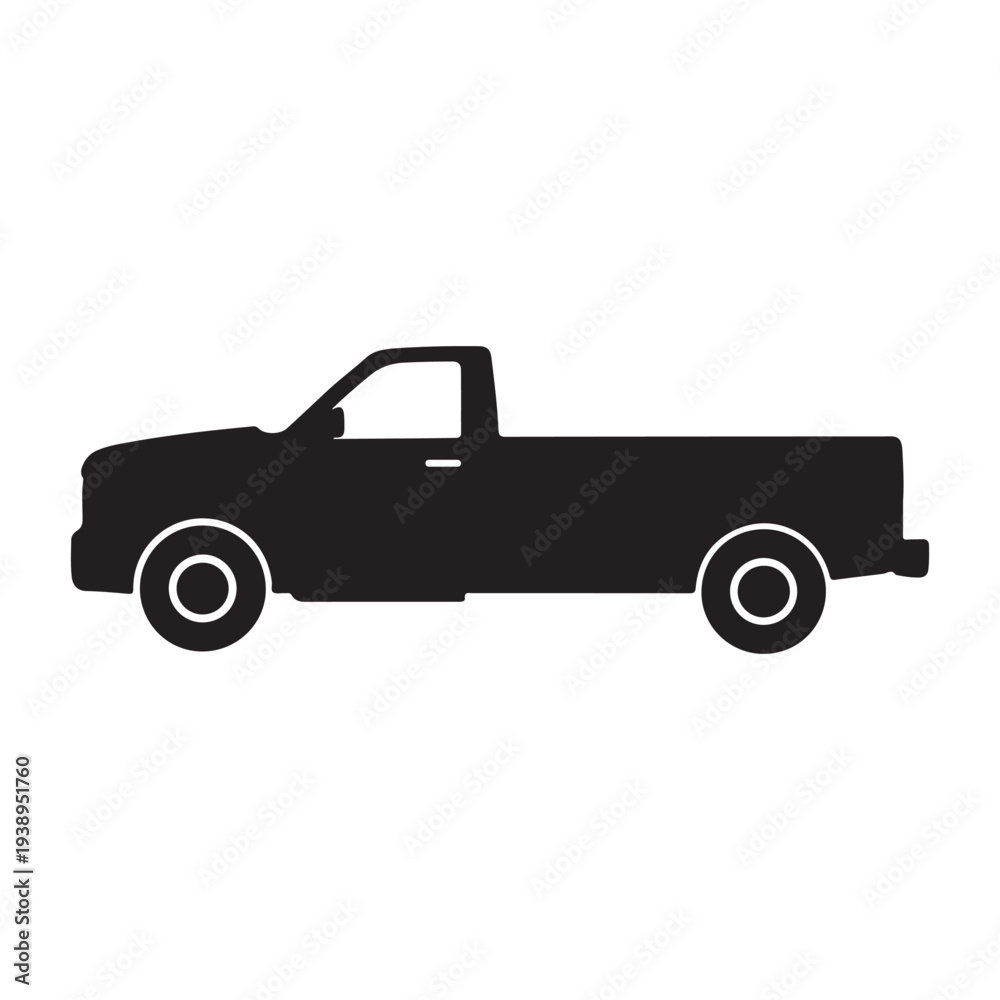 Obraz premium Black silhouette of a pickup truck with white outline on white background simple vehicle icon