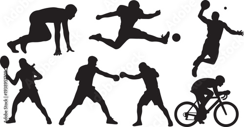 Vector Set of Sports Athletes Silhouettes. Diverse People Engaged in Various Sports Activities. isolated PNG with Transparent Background