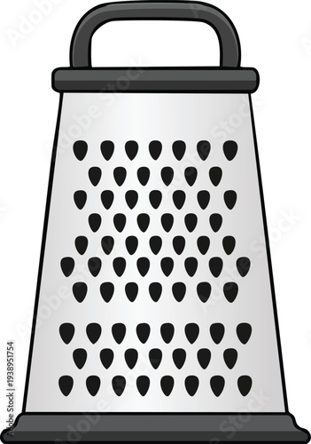  Black outline icon of a box grater standing upright with multiple grating surfaces visible