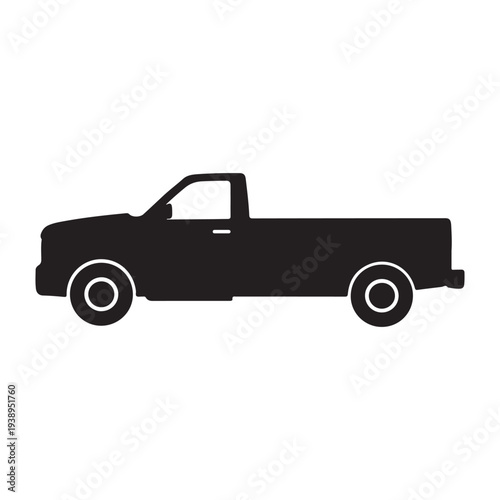 Black silhouette of a pickup truck with white outline on white background  simple vehicle icon