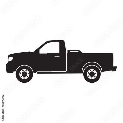 Black silhouette of a pickup truck with white outline on white background  side view