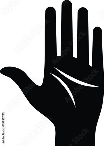  Clean black silhouette of an open hand with fingers slightly spread, palm facing viewer, bas