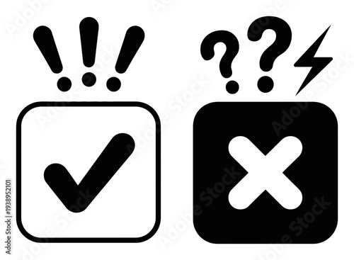 Checkmark and Cross Icons with Exclamation Vector Illustration