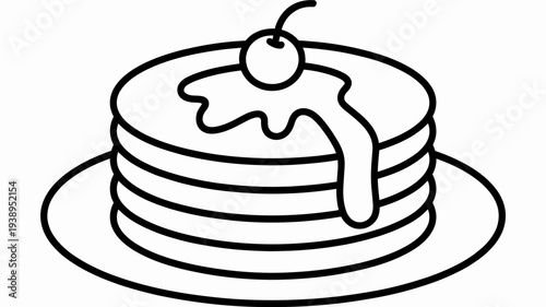 Dessert Pancake Stack Sweet Syrup Cherry Vector Illustration