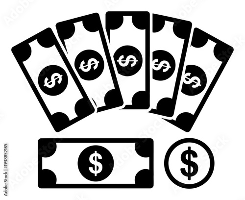 Dollar Bills and Coin Vector Illustration