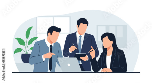 Three Business Professionals Collaborating in Office.