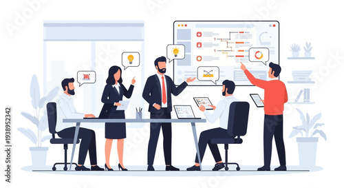 Business Team Discussing Project in Modern Office.