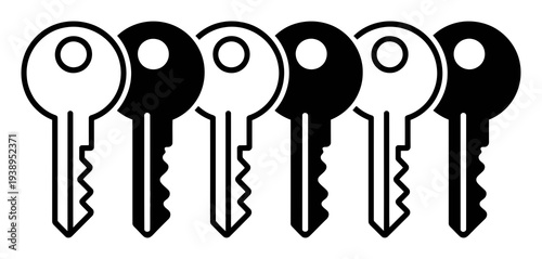 Set of Keys Black and White Vector Illustration