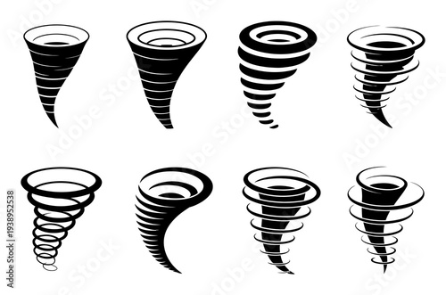 Tornado Symbols Black White Vector Illustration