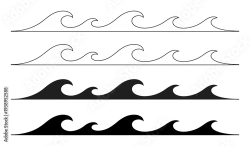 Wave Patterns Black Silhouette Vector Illustration Set