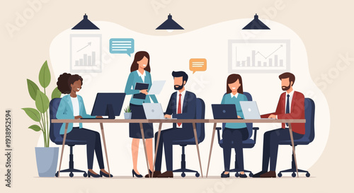 Business Professionals Working Together in Meeting.