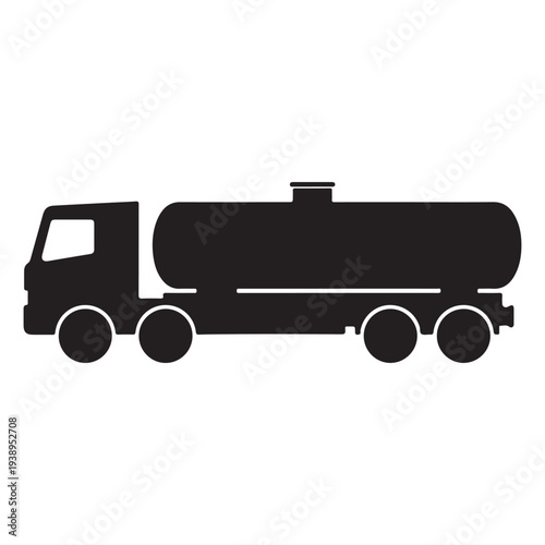 Black silhouette of a tanker truck on white background  side view  no people  simple design