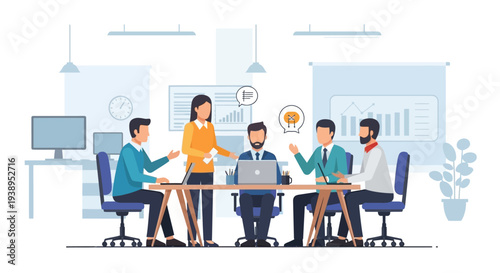 Business Professionals in Meeting at Office Table.