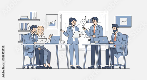 Business Professionals Discussing Project in Modern Office.