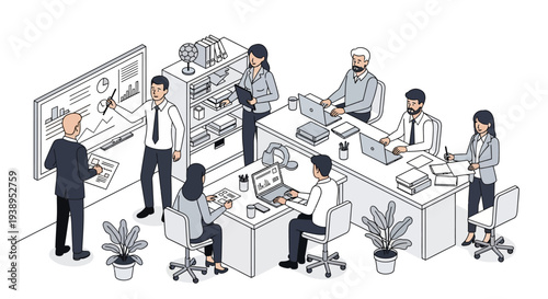 Office Workers at Workstations with Computers.