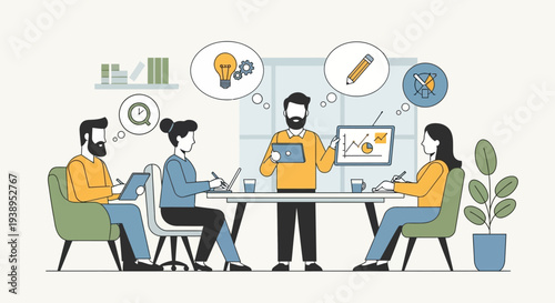 Team Collaboration Meeting Office Workspace Scene.