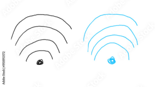 Hand-Drawn WiFi Signal Icons in Black and Blue Showing Wireless Connection and Network Concept