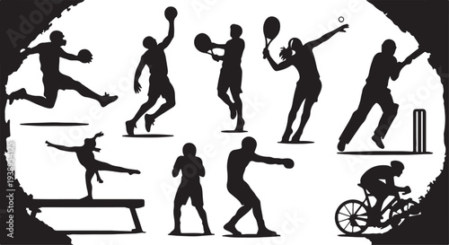 Black Silhouettes of Diverse Sports Athletes Vector Collection isolated PNG with Transparent Background