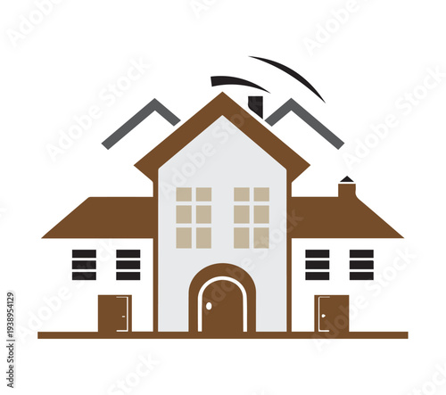 Vector illustration of a small residential house with roof, windows and door representing home property and real estate concept