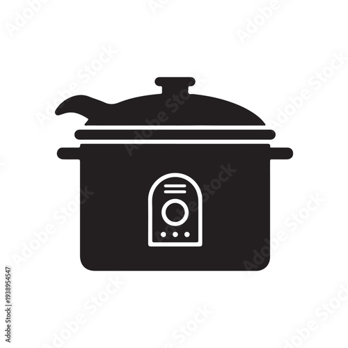 Blackandwhite illustration of a slow cooker with a digital display and lid  kitchen appliance