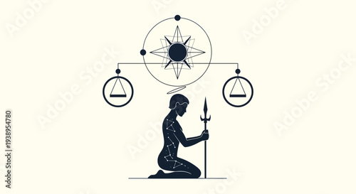 Astrology Libra Zodiac Constellation Silhouette with Scales and Celestial Symbol