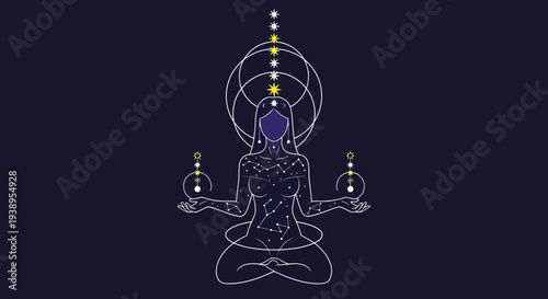 Cosmic Woman Meditating, Chakras, Stars, Universe, Spiritual Balance