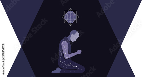 Man Praying Under Sacred Geometry Star, Spiritual Enlightenment
