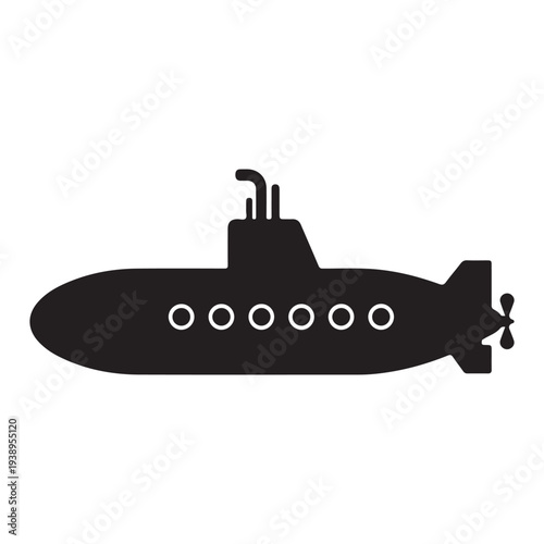 Blacksubmarineiconwithwhitewindowsandpropelleronwhitebackground