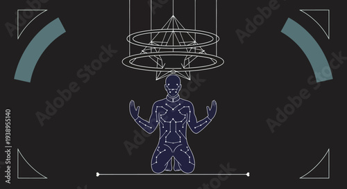 Spiritual Enlightenment Human Figure Meditating with Sacred Geometry and Energy Aura