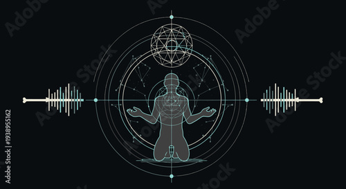 Abstract Human Figure in Sacred Geometry Circle with Sound Waves