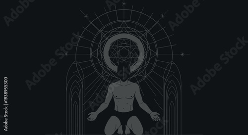 Mystical Man Meditating Under Sacred Geometry Circle