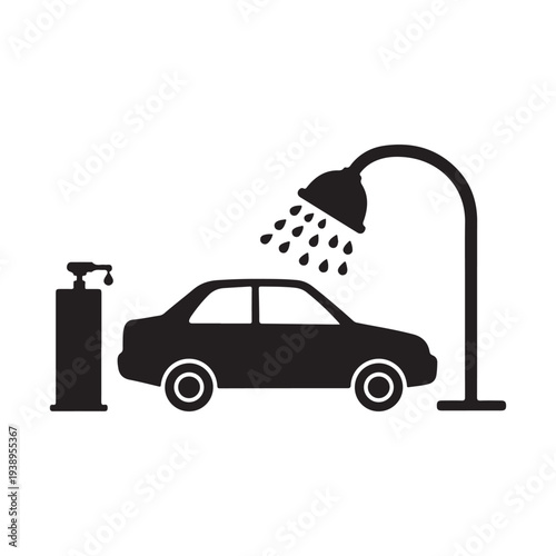 Car wash icon with shower and soap dispenser on white background