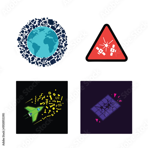 Space Debris Orbit Pollution and Satellite Junk Set