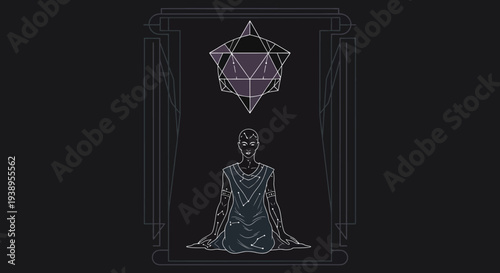 Abstract Geometric Figure with Human Silhouette and Cosmic Orb