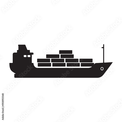 Cargo ship with containers on deck for international shipping and logistics isolated on white background