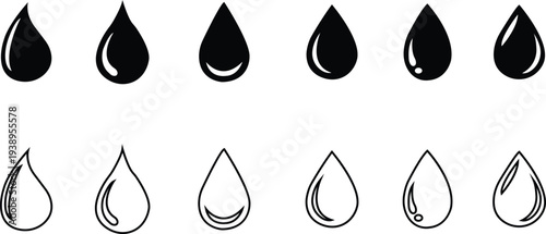 Water drop shape. Water drops set. Water or oil drop. Flat style Isolated on white background - stock vector .Collection of water drop icons isolated on white background with various designs. isolated