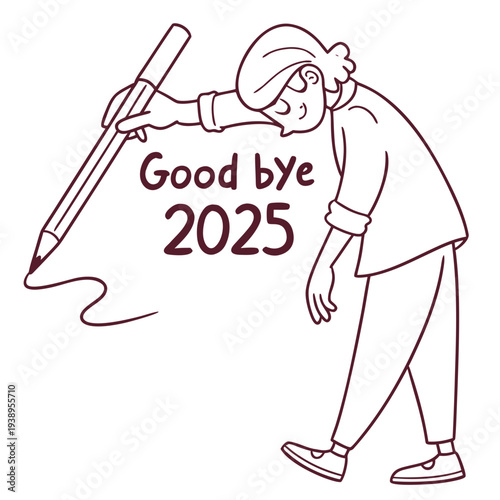 Figure erases year 2025 with large pencil.
