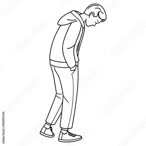 Youth looks down with slumped shoulders.