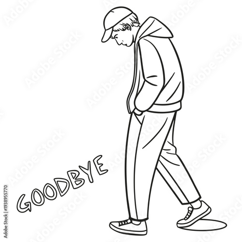 Young man walks away with sad posture.