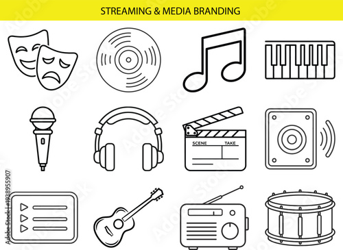 Set of 11 streaming and media branding icons vector