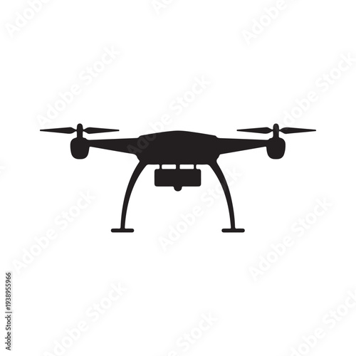 Drone silhouette with propellers and camera isolated on white background for technology and aviation concepts