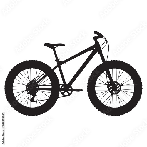 Fat bike bicycle silhouette with thick tires and modern design  isolated on white background