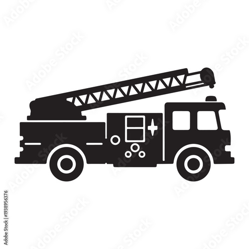 Fire truck with extended ladder silhouette icon for emergency rescue and firefighting operations  emergency vehicle symbol