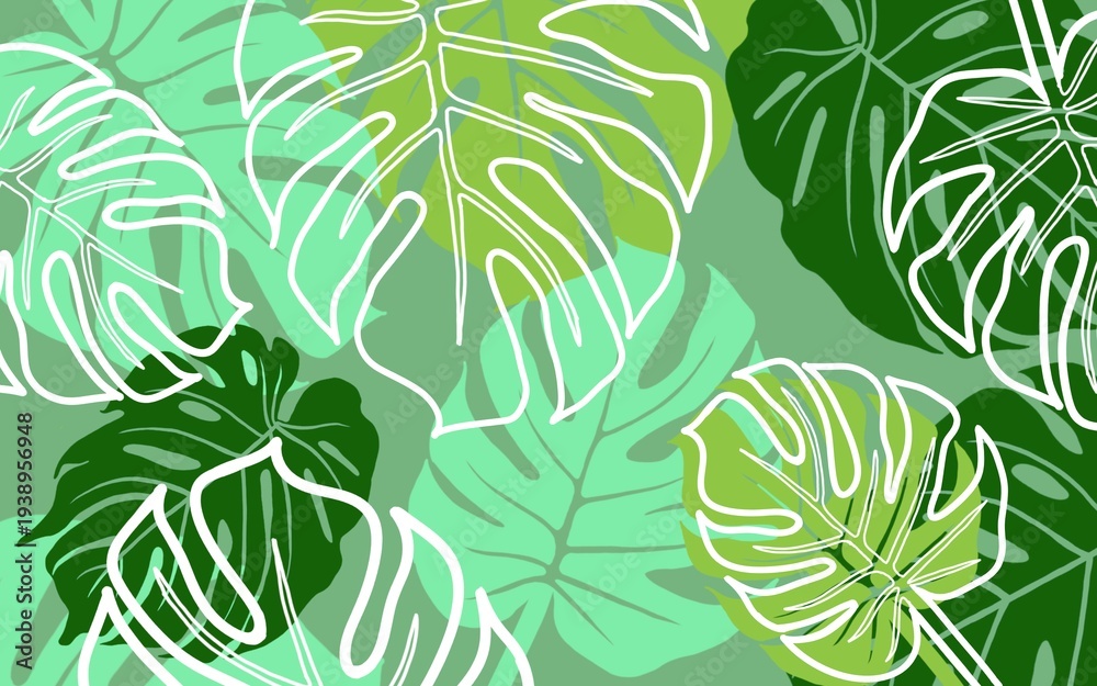 Fototapeta premium Tropical Monstera Leaf Pattern Green Botanical Background Illustration