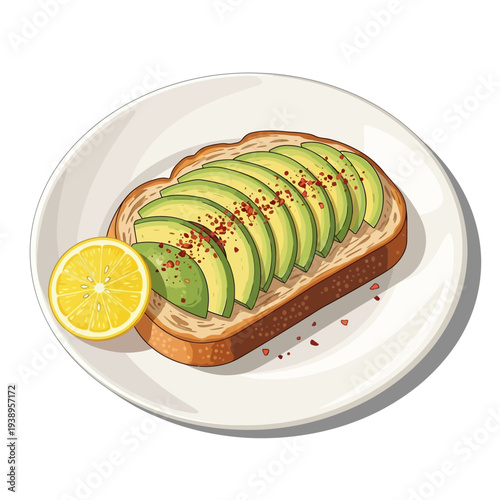 Delicious avocado toast with lemon on white plate