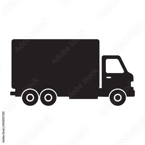 Large delivery truck vehicle silhouette with two axles and a boxy body  side view