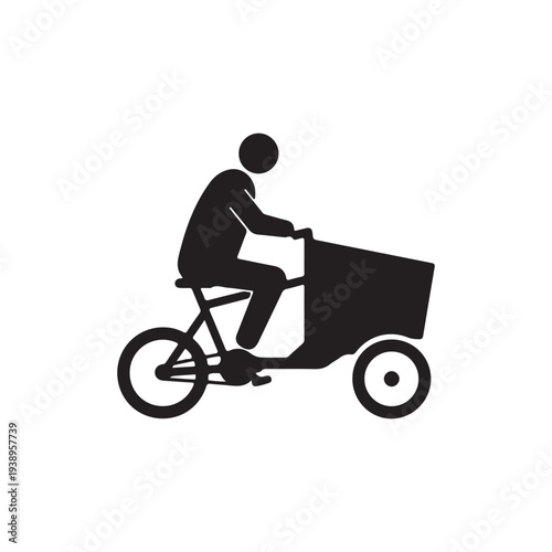 Man riding bicycle with large box on back wheel transportation delivery person on bike with big container attached