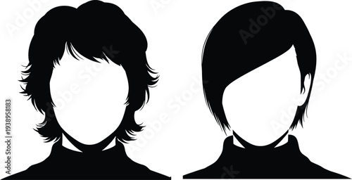 Silhouette portraits of two individuals with distinct hairstyles