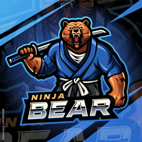 Ninja bear esport mascot logo design